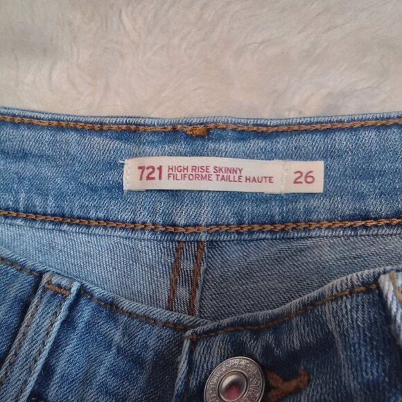 Levi's 721 Woman's Blue Stripes High Rise Skinny Denim Jeans Size: 26 - Picture 7 of 10